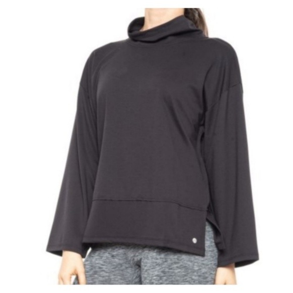 Apana Raw Edge Mock Neck Black Heather‎ Activewear Medium NWT